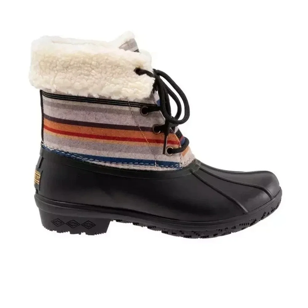 Pendleton Bridger Stripe Mid Duck‎ Waterproof Boots Women  Sz 8  Black Striped